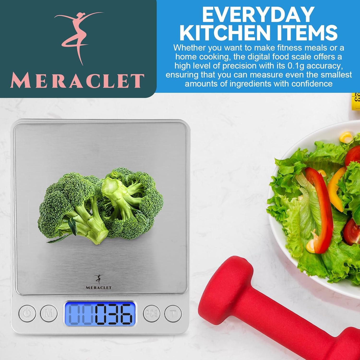 Food Scale - Digital Kitchen Scales Grams and Ounces for Cooking Baking Jewelry - Smart Precision Counting Weighing Scale for Food with 2 Trays 3000g/0.1g LCD Display (Batteries Included) - Image 3