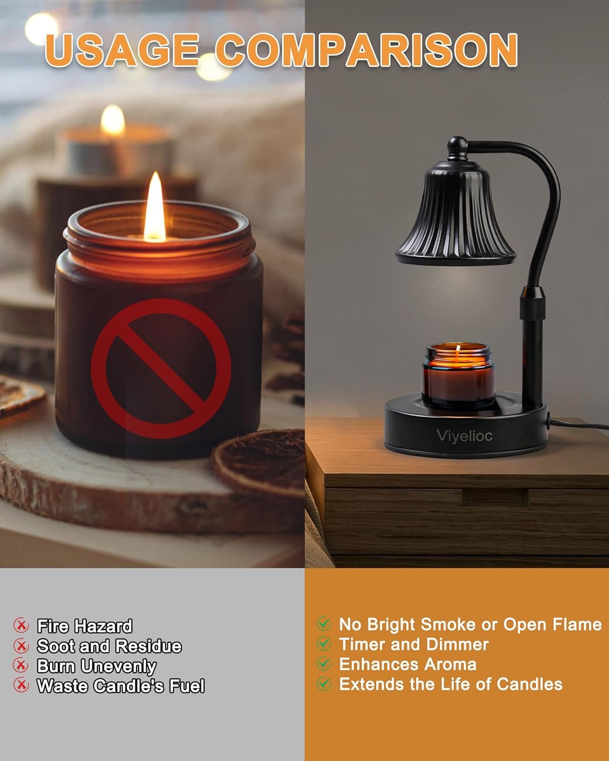 Candle Warmer Lamp, Candle Lamp Warmer with Timer and Dimmer, Adjustable Height, with 2 Bulbs, House Warming Gifts Home Bedroom Decor Birthday Gifts for Women - Image 3