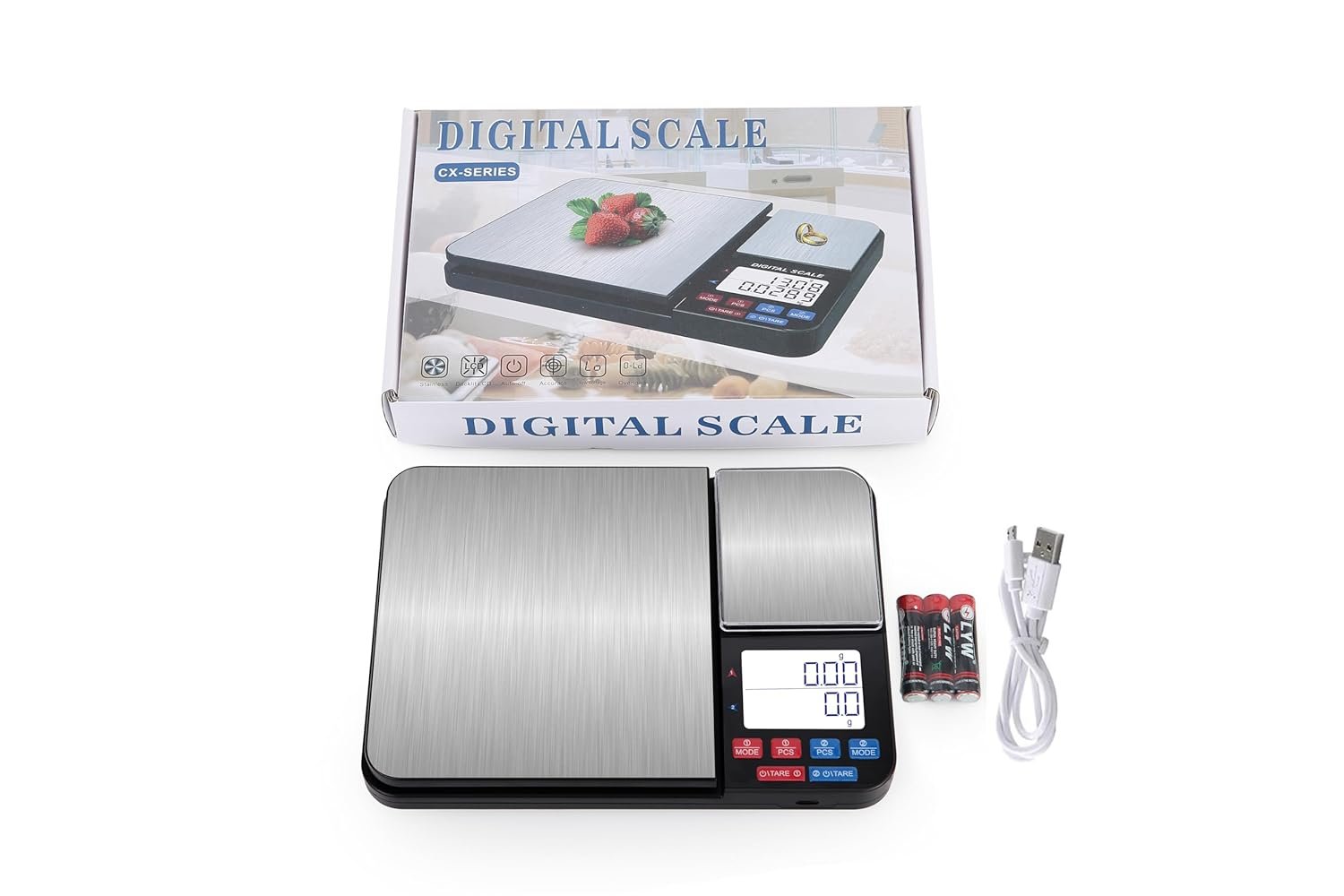 11lb & 17.6oz Rechargeable Dual Platform Digital Kitchen Scale and Food Scale with Measuring Spoons, Precision Capacity (0.1g/0.01g),Stainless Steel, 7 Units, for Baking Cooking Food Weighing - Image 9