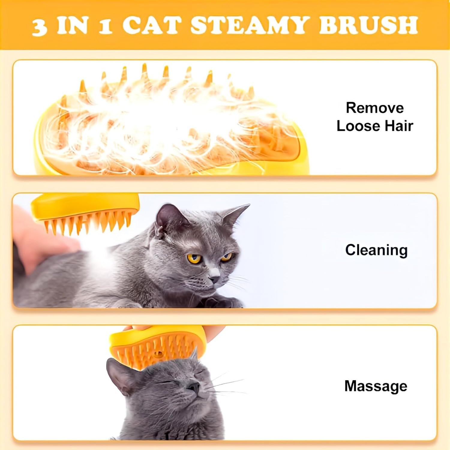 Cat Steam Brush, 3 in 1 Water Cat and Dog Brush, Pet Spa Brush, Steamy Pet Brush, Pet Dry Cleaning Mousse, Pet Leave-In Serum - Image 4