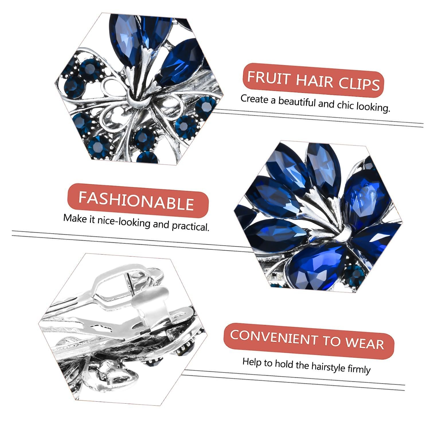 Austrian Crystal Bridal Hair Barrettes, Navy Blue Rhinestones Vintage Hair Clips, Sparkly Glitter Crystal Hairgrip Wedding Hair Headwear Accessories for Women Girls - Image 4