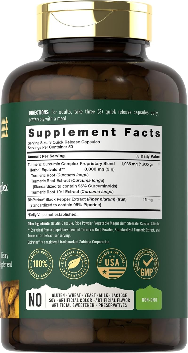 Turmeric Curcumin 3000mg | 150 Capsules | Turmeric Supplement with Black Pepper Extract | Non-GMO, Gluten Free Herbal Complex - Image 3