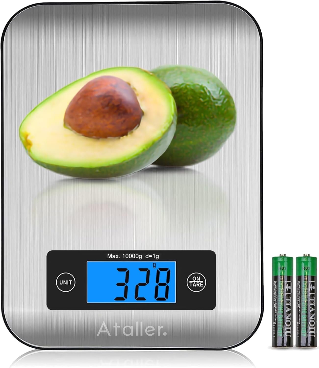 Ataller Digital Kitchen Scales, 304 Stainless Steel Food Scales, Professional Food Weighing Scales with Large LCD Display, Incredible Precision up to 1g, 10kg Maximum Weight, Silver - Image 2