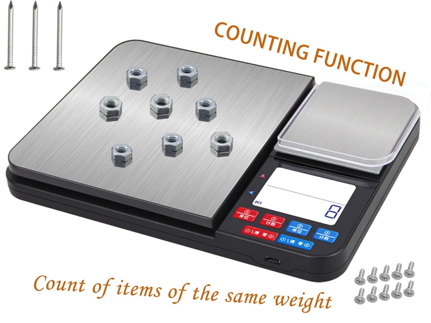 11lb & 17.6oz Rechargeable Dual Platform Digital Kitchen Scale and Food Scale with Measuring Spoons, Precision Capacity (0.1g/0.01g),Stainless Steel, 7 Units, for Baking Cooking Food Weighing - Image 6