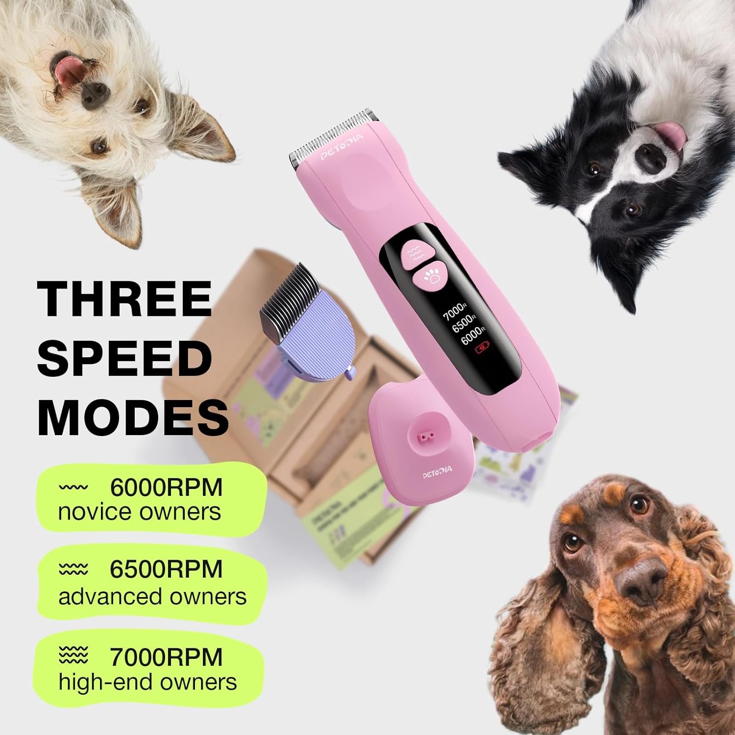 Professional Dog Clippers for Grooming, Low Noise Electric Quiet Dog Grooming Kit, Rechargeable Cordless Dog Shaver Clippers, with 9mm Blade for Dogs Cats Pets (Pink) - Image 5