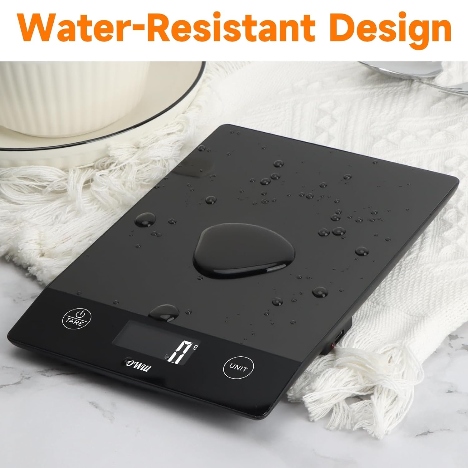 OWill Food Kitchen Scale,22lb Digital Kitchen Scale for Food Grams and Ounces,0.05oz/1g Precise Graduation,Rechargeable Stainless Steel Gram Scale, Included Batteries and USB-C Charging Cable -Blcak - Image 6