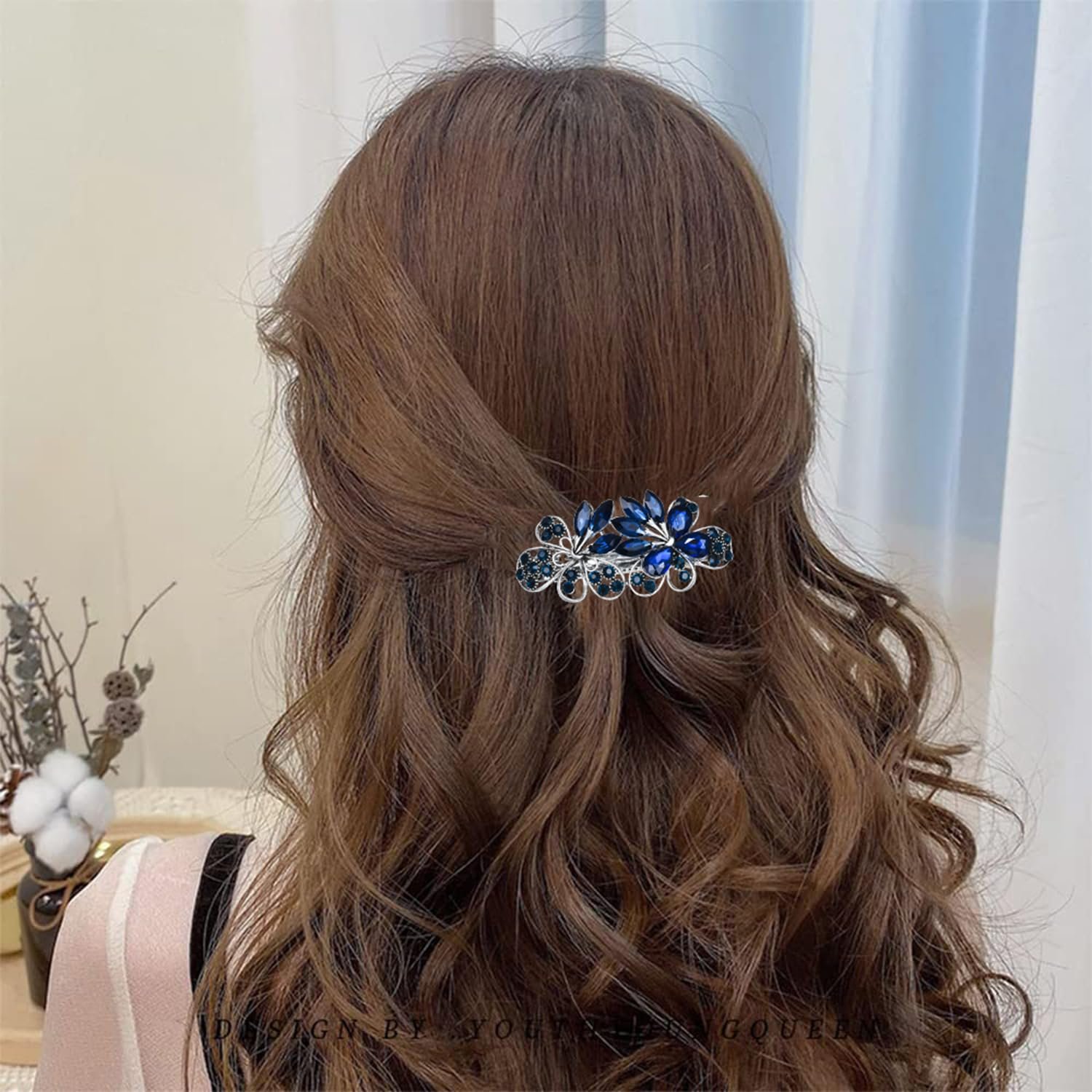 Austrian Crystal Bridal Hair Barrettes, Navy Blue Rhinestones Vintage Hair Clips, Sparkly Glitter Crystal Hairgrip Wedding Hair Headwear Accessories for Women Girls - Image 8