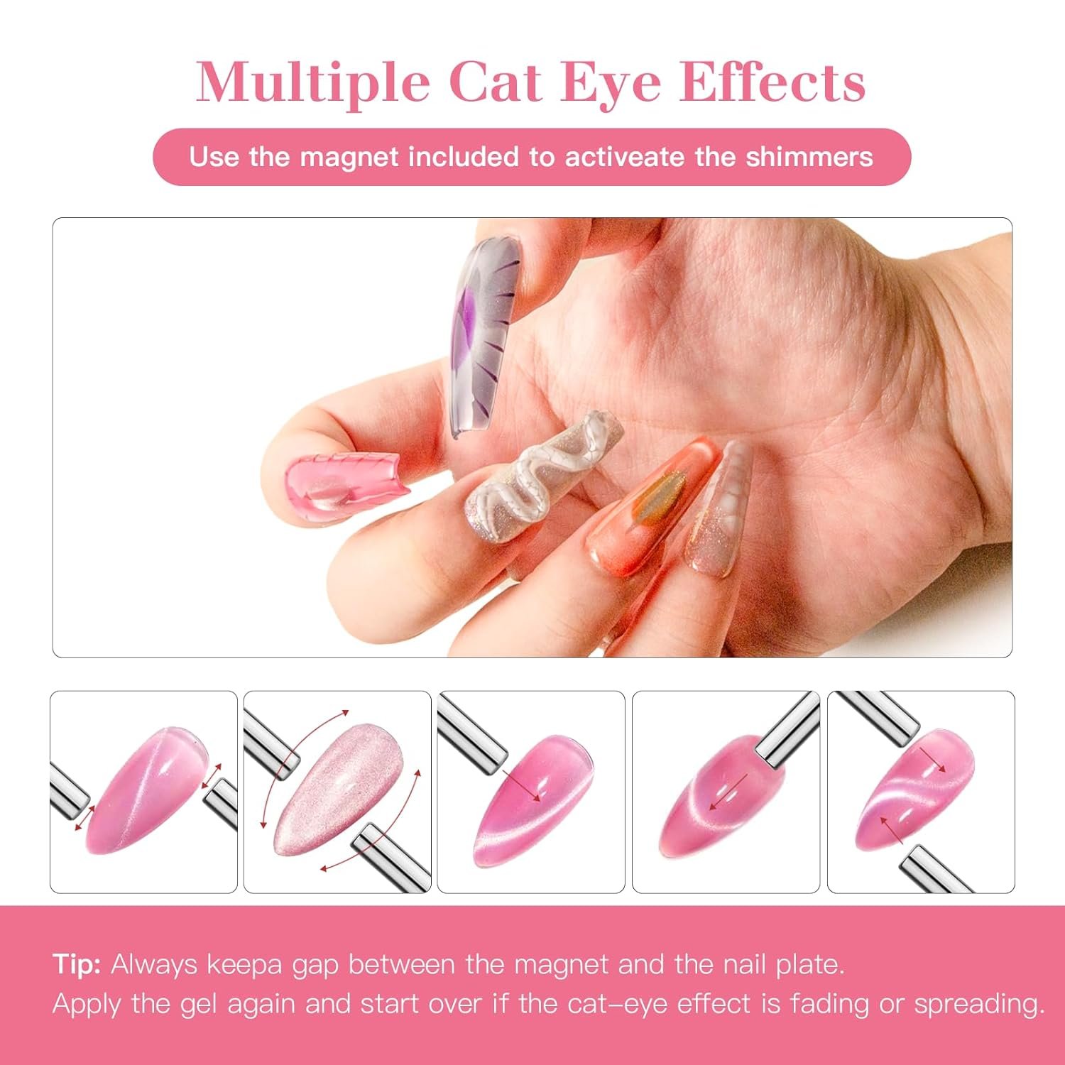 High-Density Cat Eye Gel Nail Polish with Magnet Stick, 15ml Dopamine Color Palette, Magnetic Effect Gel for DIY Manicure, Multiple Color Options - Pink Gleam - Image 6