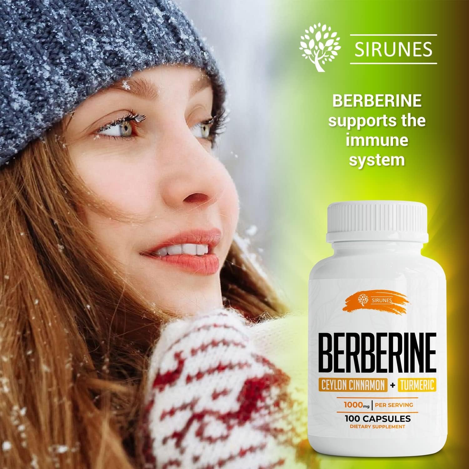 SIRUNES Berberine Capsules Ceylon Cinnamon & Turmeric - Berberine HCL Dietary Supplement for Men and Women – Non GMO Berberine 500 mg per Capsule, Immune System Booster - Image 3