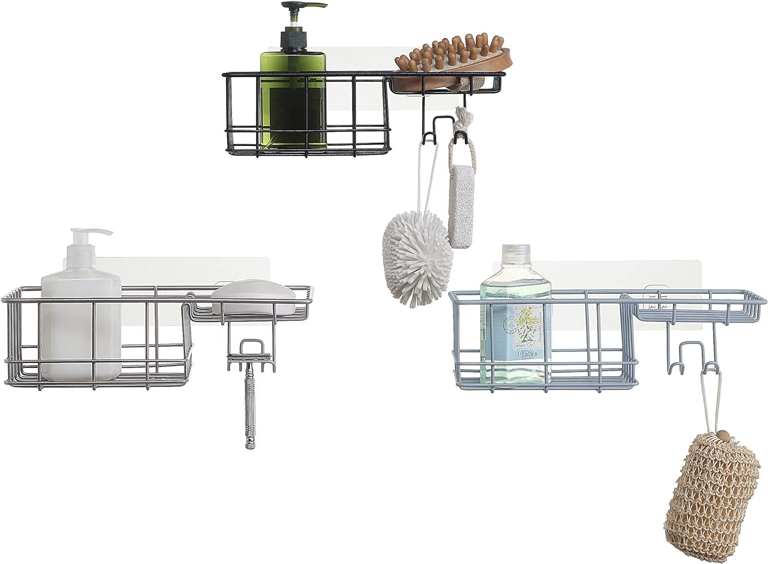 SunnyPoint Classic Wall Mounted Shower Caddy Organizer Basket Shelf With Removable Adhesive Hook. No Drilling Needed (Black, Standard) - Image 4