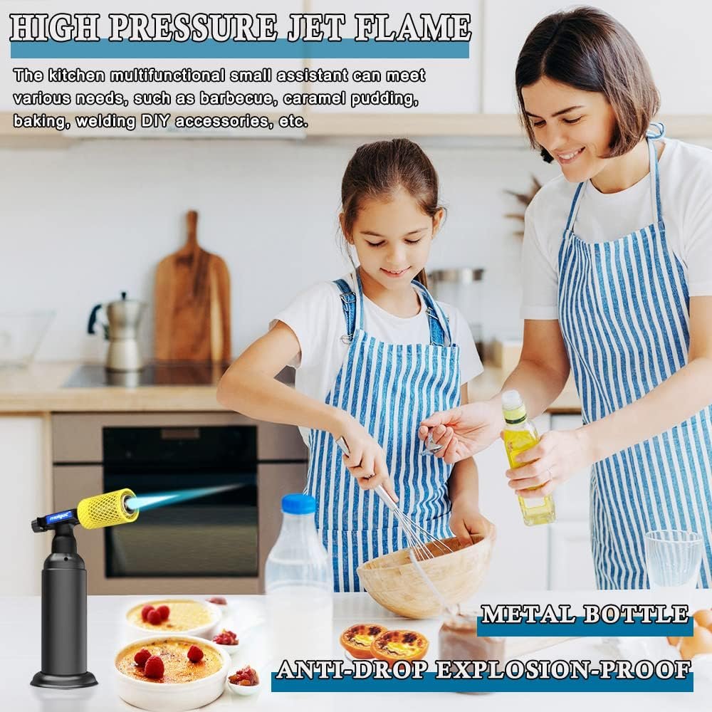 Butane Torch with Anti-scalding Device,Stainless Steel Protective Cover,Refillable Kitchen Torch Lighter,Adjustable Flame Guard. (Butane Gas Not Included,Yellow) (yellow) - Image 7