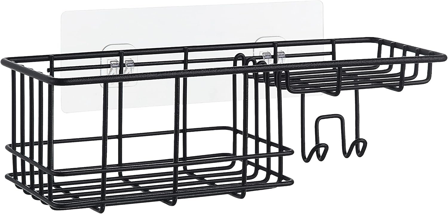 SunnyPoint Classic Wall Mounted Shower Caddy Organizer Basket Shelf With Removable Adhesive Hook. No Drilling Needed (Black, Standard) - Image 8
