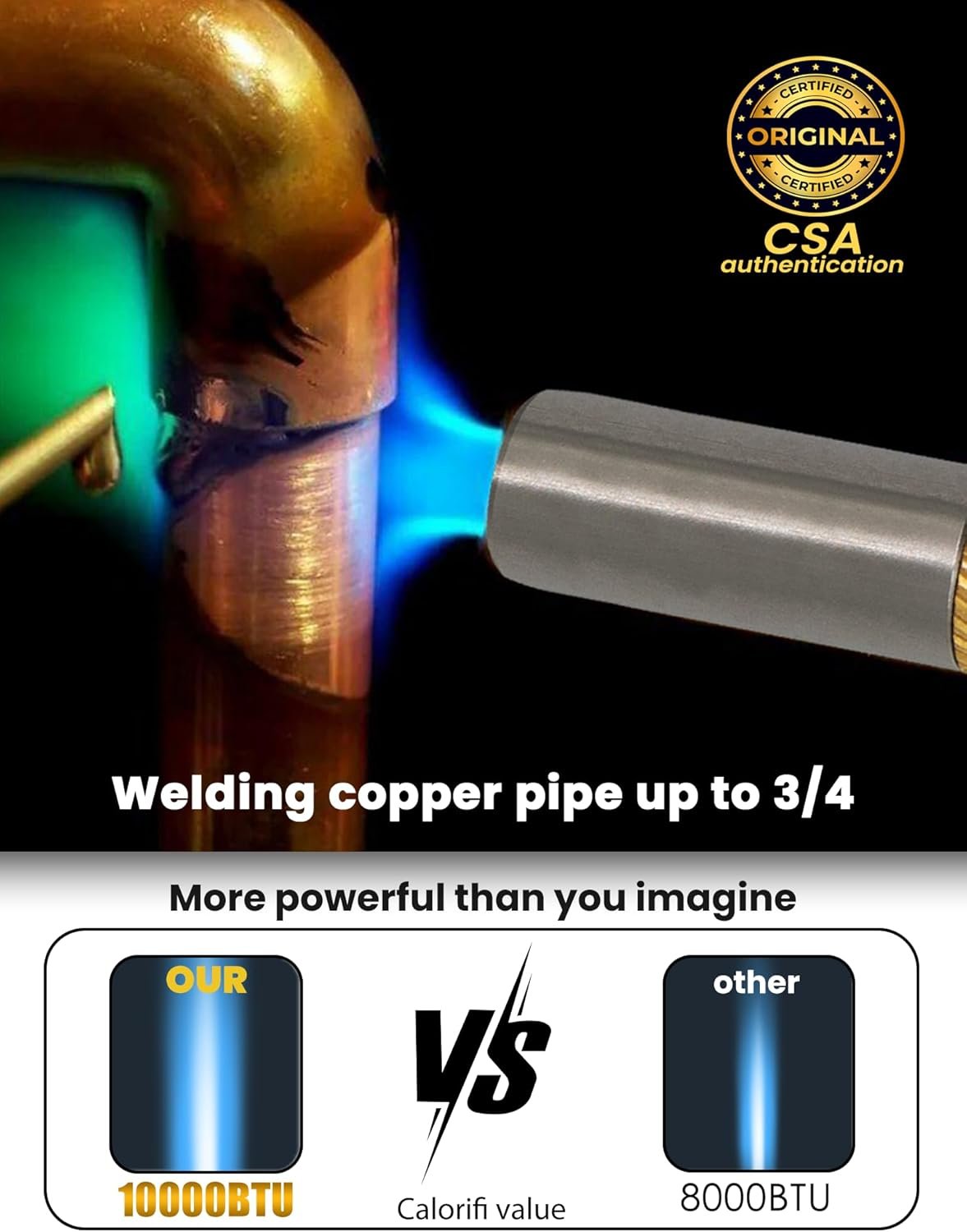 High Intensity Propane Torch Head Adjustable, GJ-8000 Trigger Start Map Gas Torch Kit Mapp Gas Torch with Self Ignition,Pencil Flame Welding Torch Fuel by MAPP, MAP/PRO(CSA Certified) (GJ-8000Pro) - Image 5