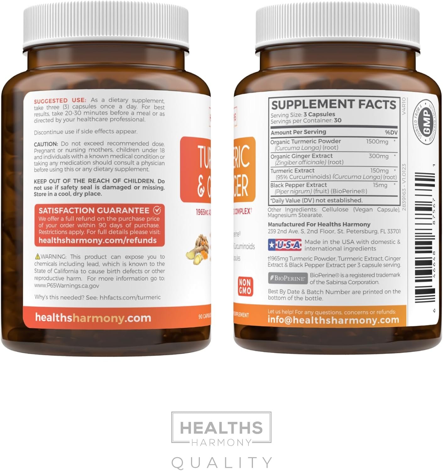 Turmeric and Ginger Supplement (Non-GMO) 1980mg Serving - Turmeric Curcumin with Black Pepper Bioperine, Ginger Extract, and 95% Curcuminoids Powder - Tumeric Joint Support Supplement - 90 Capsules - Image 8