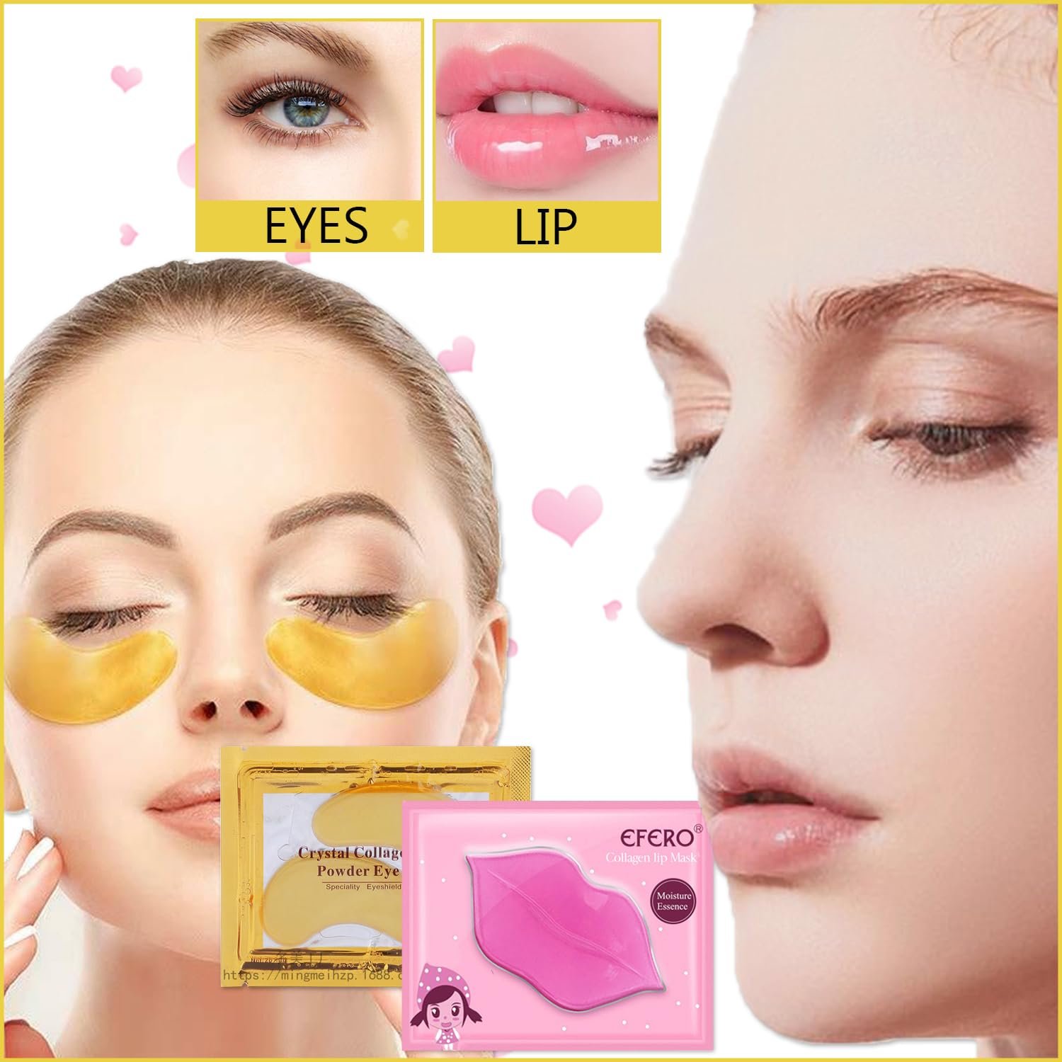 Sulily 30 Pairs Lip Masks & Eye Mask,24K Gold Gel Crystal Collagen Eye Patches for Puffy Eyes,Effectively Nourishes,Moisturizing& Reducing Fine Lines Dark Circleeye Patches for Women Men - Image 3