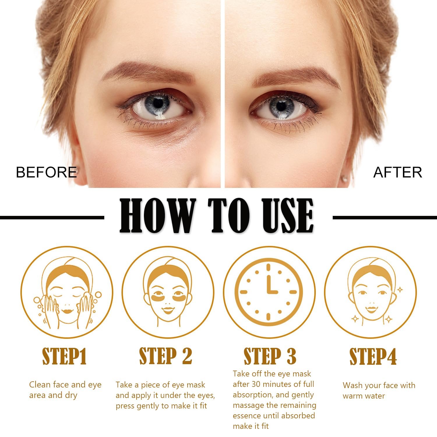 Sulily 30 Pairs Lip Masks & Eye Mask,24K Gold Gel Crystal Collagen Eye Patches for Puffy Eyes,Effectively Nourishes,Moisturizing& Reducing Fine Lines Dark Circleeye Patches for Women Men - Image 6