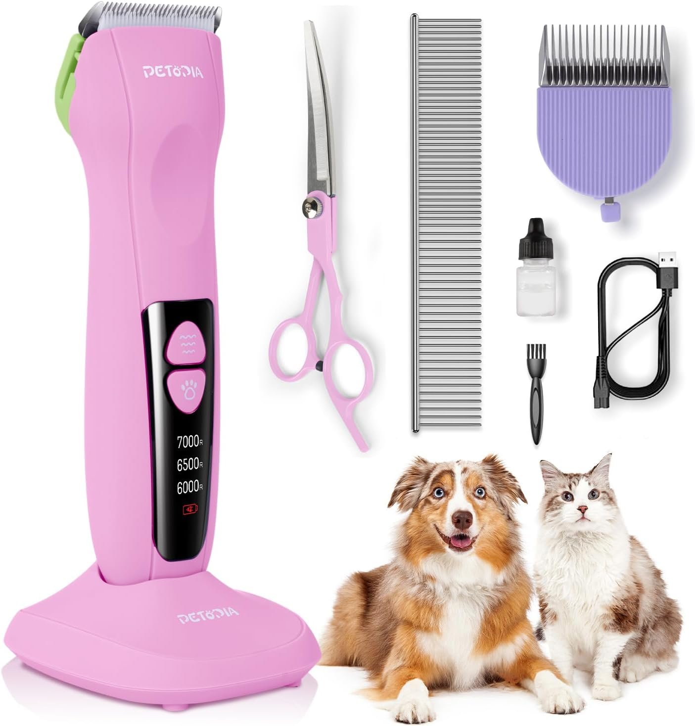 Professional Dog Clippers for Grooming, Low Noise Electric Quiet Dog Grooming Kit, Rechargeable Cordless Dog Shaver Clippers, with 9mm Blade for Dogs Cats Pets (Pink) - Image 2