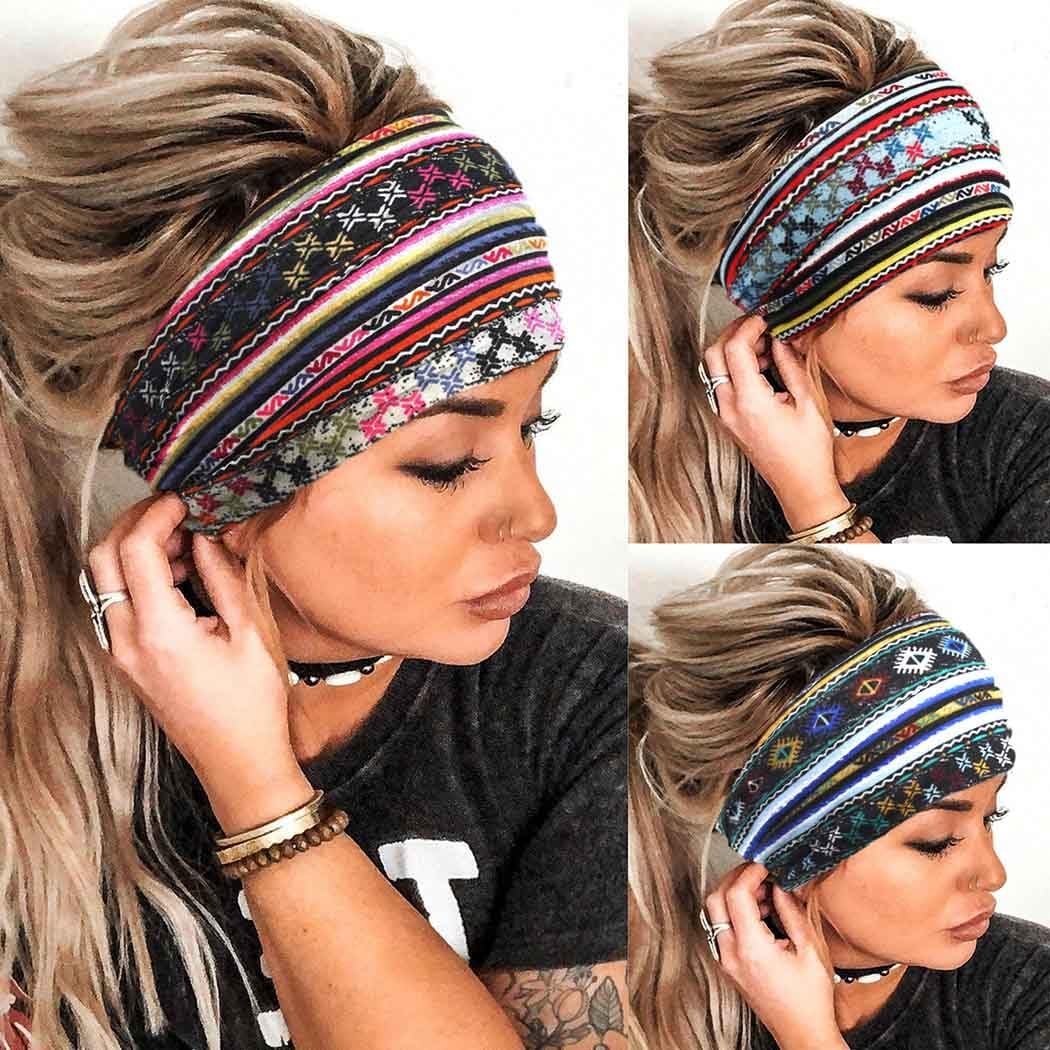 Boho Headbands Wide Knot Hair Band Elastic Turban Head Band Stretch Twist Head Wraps Fashion Hair Accessories for Women 3 Pcs (Set I) - Image 2