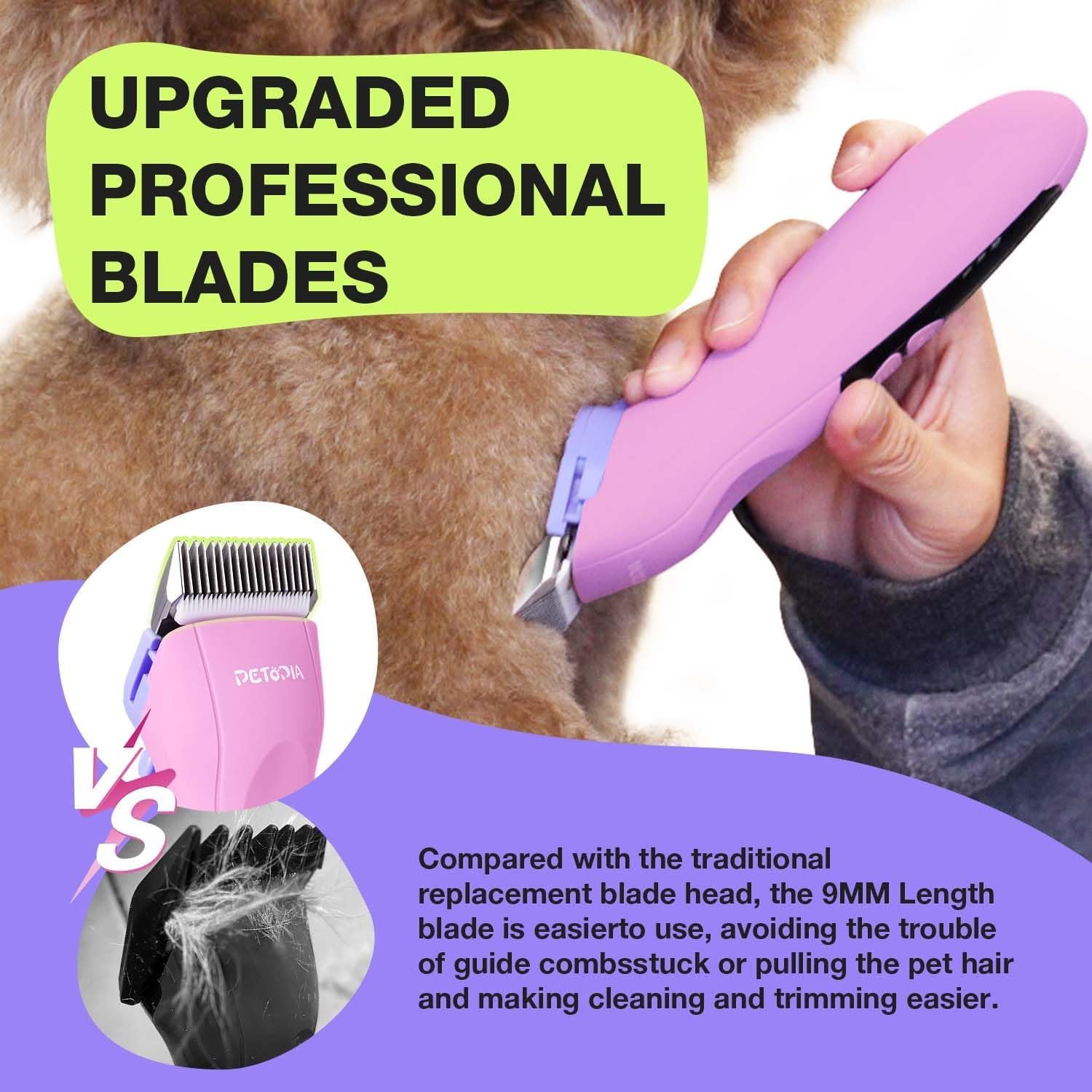 Professional Dog Clippers for Grooming, Low Noise Electric Quiet Dog Grooming Kit, Rechargeable Cordless Dog Shaver Clippers, with 9mm Blade for Dogs Cats Pets (Pink) - Image 4