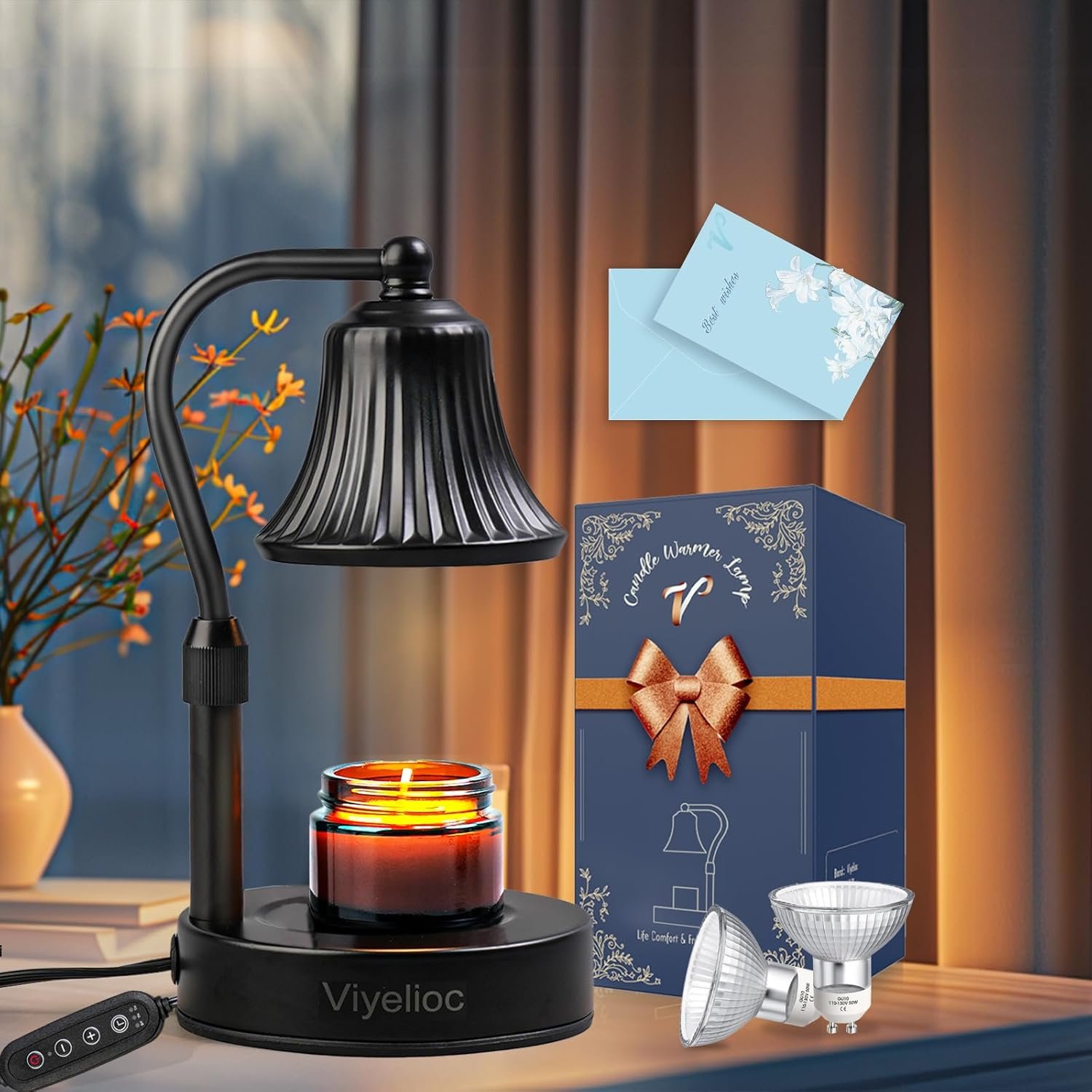 Candle Warmer Lamp, Candle Lamp Warmer with Timer and Dimmer, Adjustable Height, with 2 Bulbs, House Warming Gifts Home Bedroom Decor Birthday Gifts for Women - Image 9
