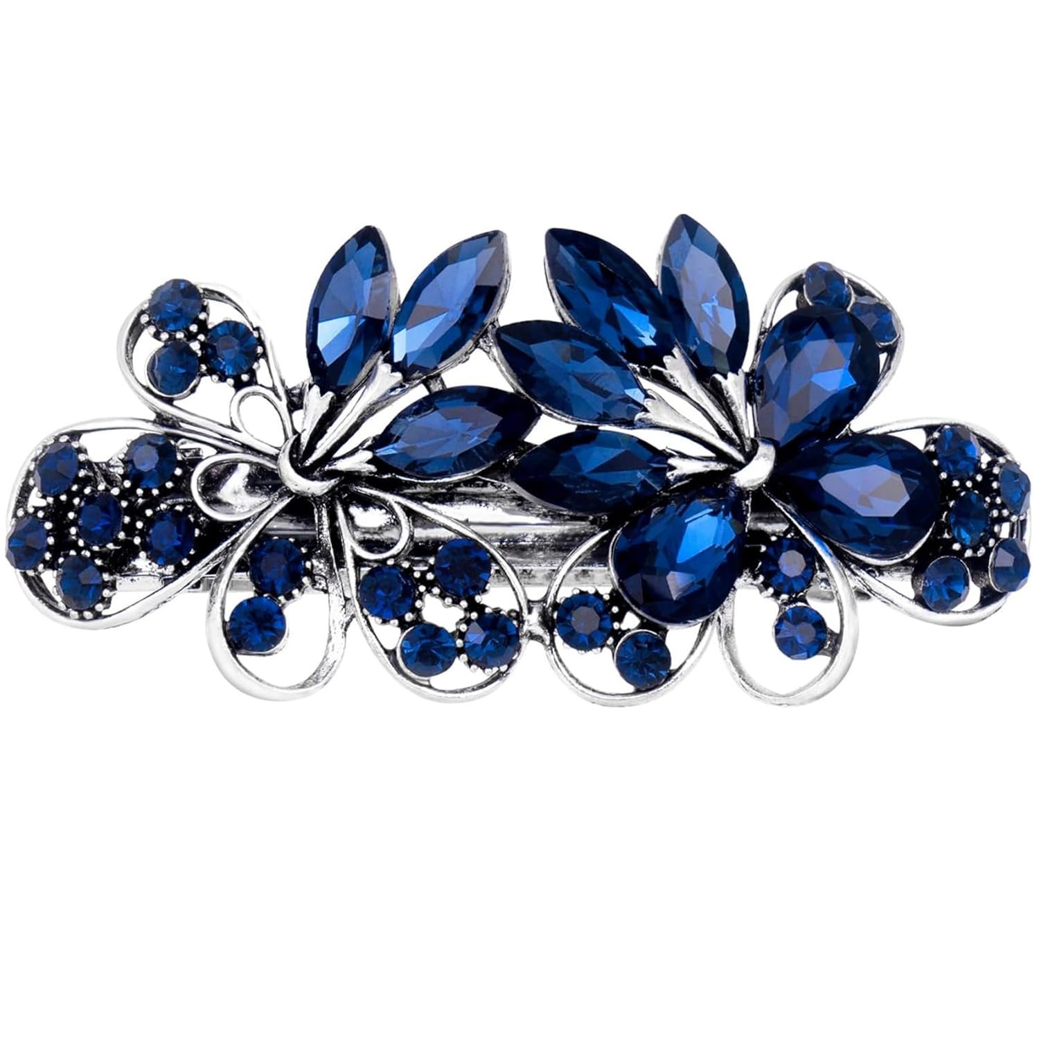 Austrian Crystal Bridal Hair Barrettes, Navy Blue Rhinestones Vintage Hair Clips, Sparkly Glitter Crystal Hairgrip Wedding Hair Headwear Accessories for Women Girls - Image 2