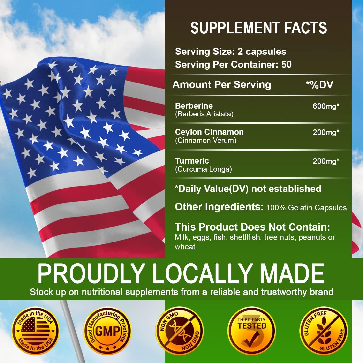 SIRUNES Berberine Capsules Ceylon Cinnamon & Turmeric - Berberine HCL Dietary Supplement for Men and Women – Non GMO Berberine 500 mg per Capsule, Immune System Booster - Image 7