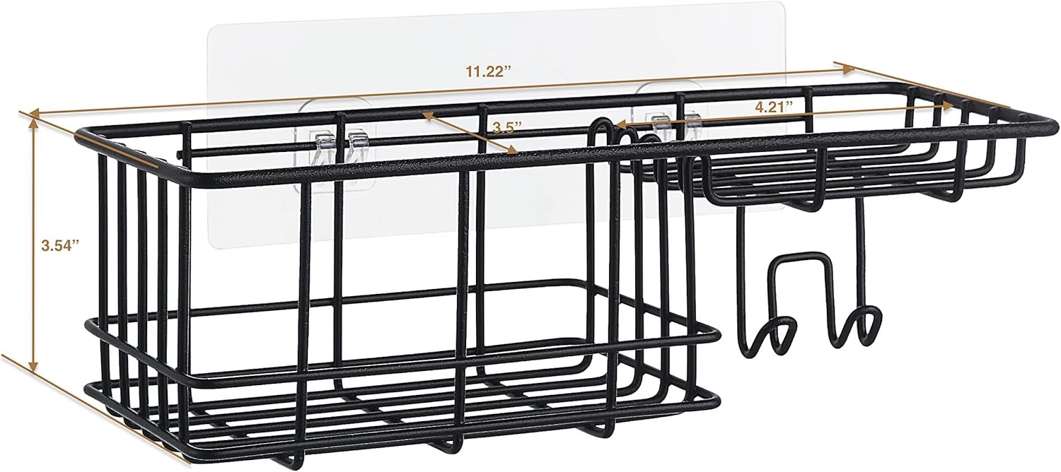 SunnyPoint Classic Wall Mounted Shower Caddy Organizer Basket Shelf With Removable Adhesive Hook. No Drilling Needed (Black, Standard) - Image 6