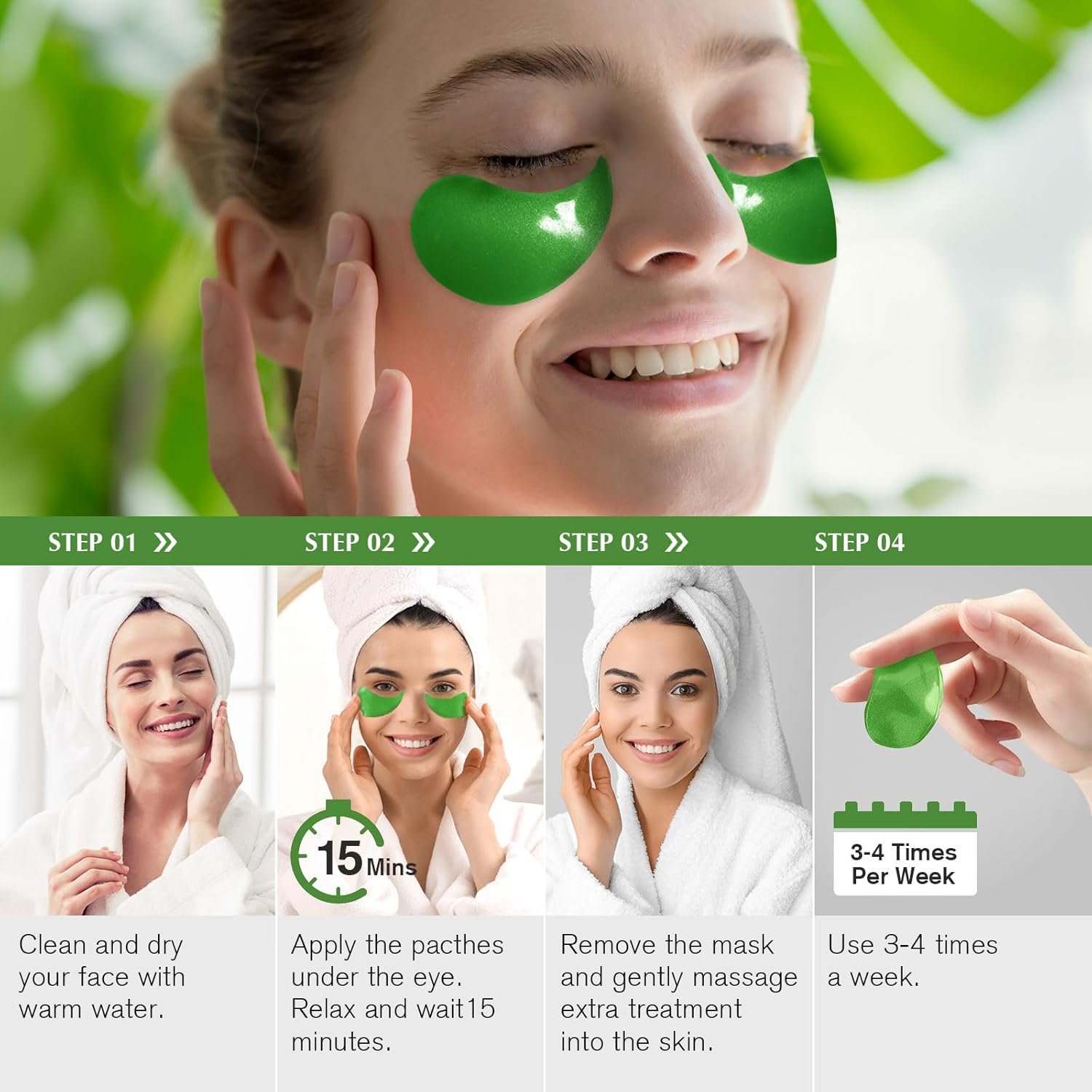 Under Eye Patches Dark Circles: 30 Pairs Collagen Eye Masks for Wrinkles and Puffy Eyes - Green Tea Eye Skin Care Gel Pads - Eye Bags/Fine Line Treatment for Men and Women - Image 9