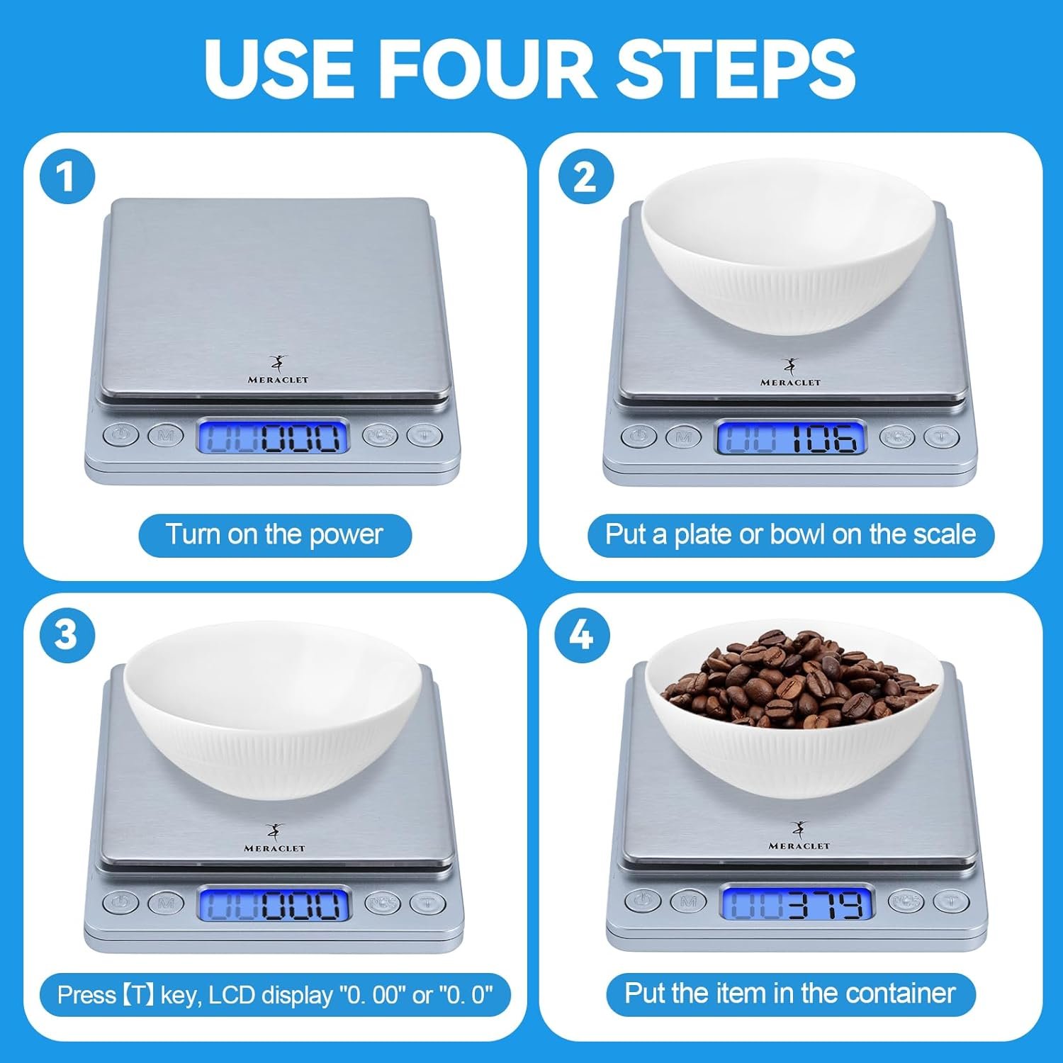 Food Scale - Digital Kitchen Scales Grams and Ounces for Cooking Baking Jewelry - Smart Precision Counting Weighing Scale for Food with 2 Trays 3000g/0.1g LCD Display (Batteries Included) - Image 7