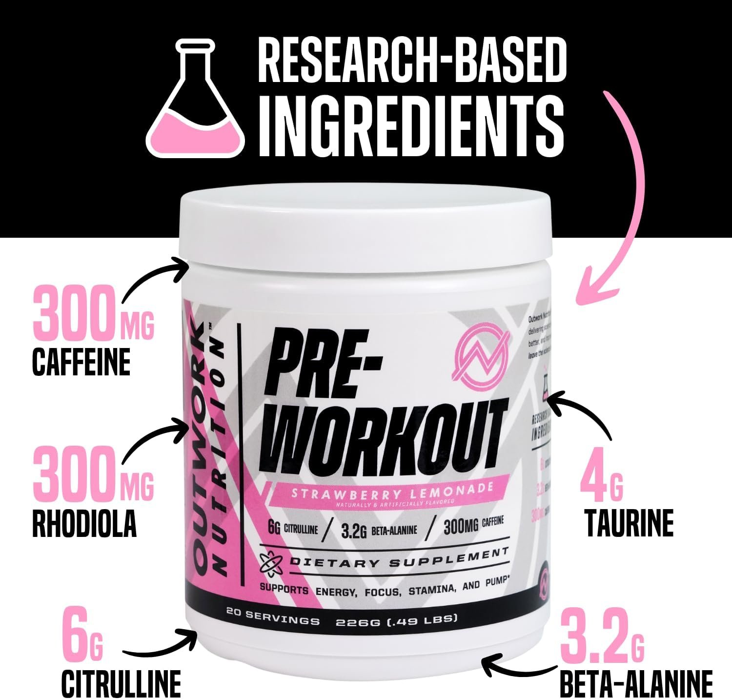 Outwork Nutrition Pre-Workout Powder for Men & Women, Preworkout Supplement with Nootropics, Boost Strength, Mental Focus and Energy, Backed by Science, 334 Gr (Strawberry Lemonade) - Image 4
