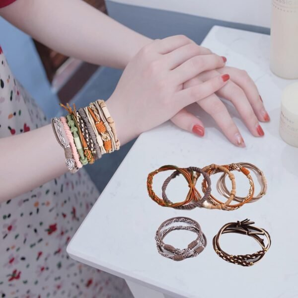 10pcs Boho Hair Ties Bracelets for Women Girls Thick Hair Accessories Braided Hair Tie Bracelet Elastic Cute Hair Ties No Damage Ponytail Holders Hairties Red - Image 4