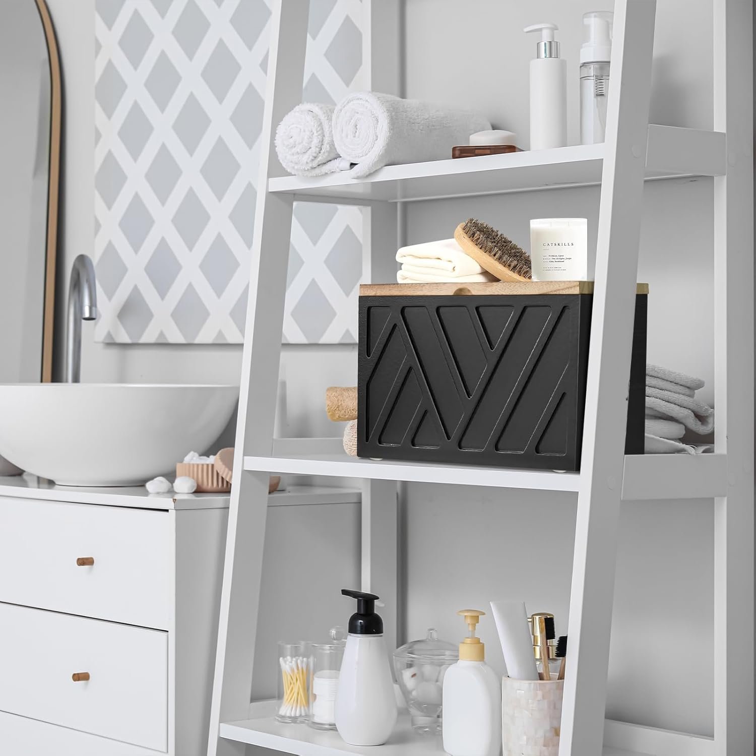 Tampon Holder for Bathroom Decor, Feminine Product Organizer with Lid, Shark Week Tampon Storage, Wood Pad and Tampon Organizer for Toilet Organizer, Bathroom Accessories Box for Girl Stuff - Image 3
