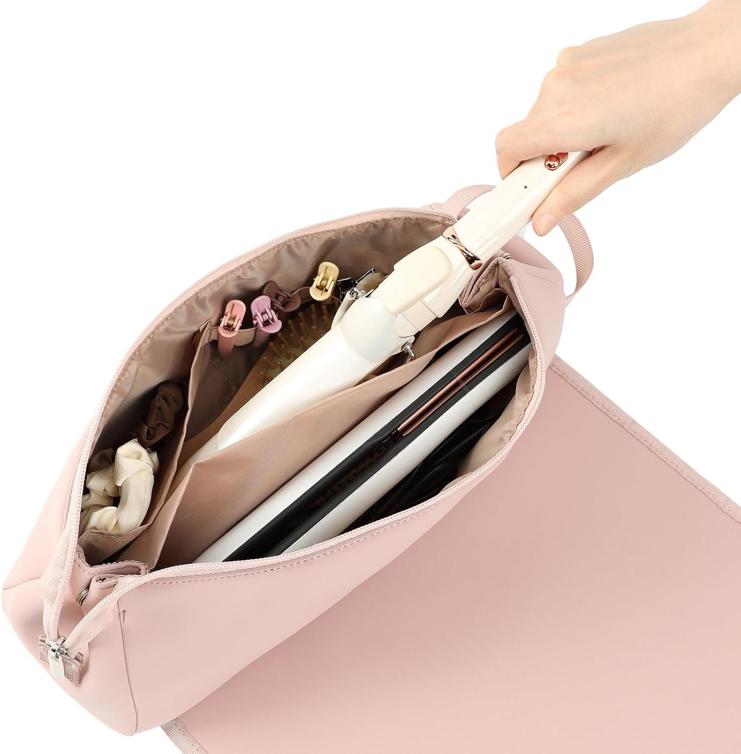 FINDCOZY Hair Tools Travel Bag, Haircare Accessory Organizer with Heat Resistant Mat for Curling Iron, Straighteners and Styling Appliance, Pink - Image 4