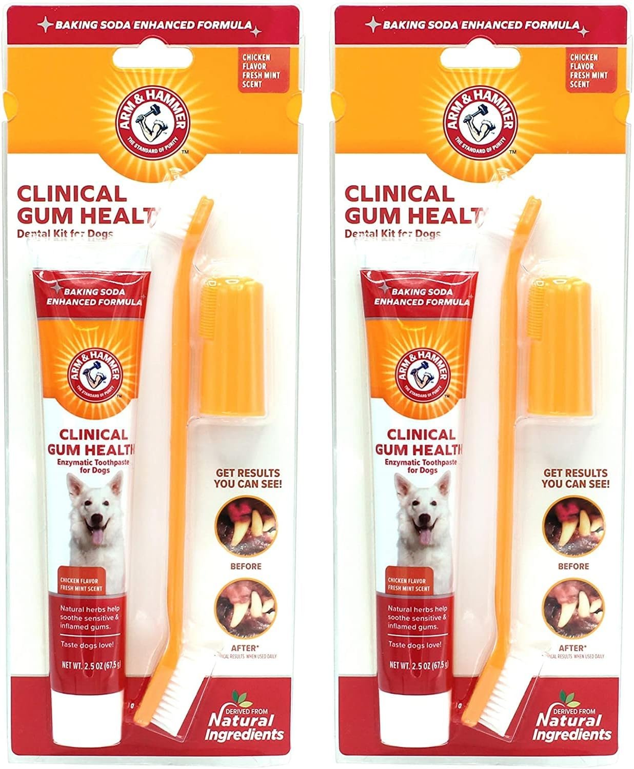 Arm & Hammer for Pets Clinical Care Dental Gum Health Kit for Dogs Contains Toothpaste, Toothbrush & Fingerbrush Soothes Inflamed Gums, 3-Piece Kit, Chicken Flavor - 2 Pack - Image 2