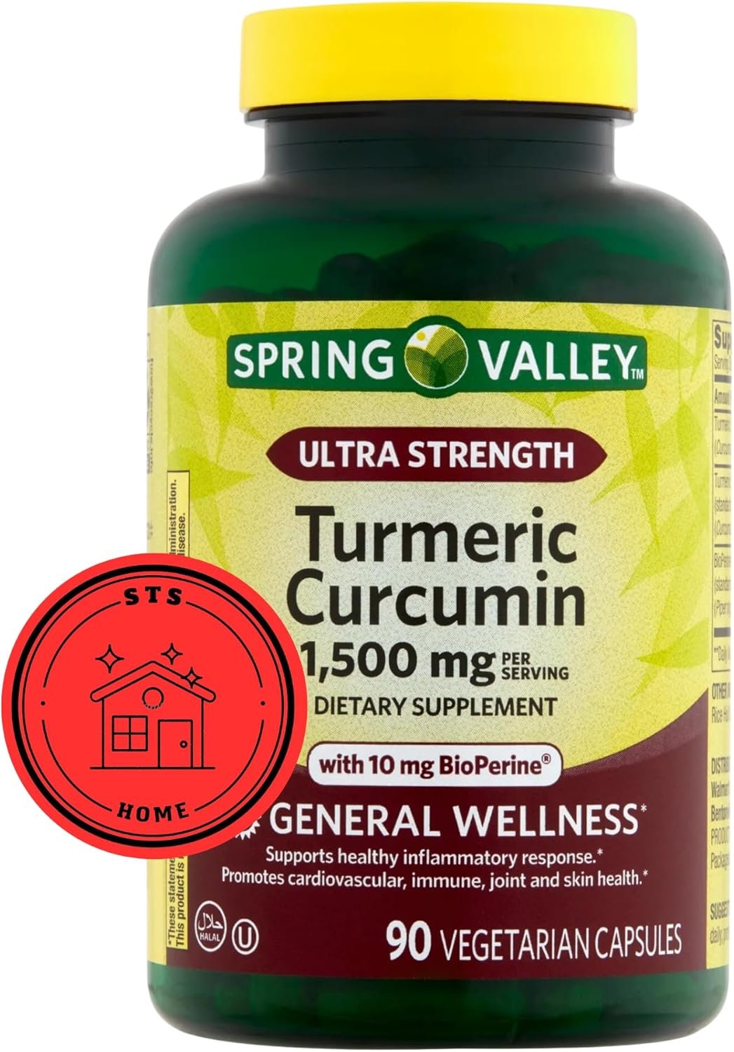 Spring Valley Turmeric Supplement | Turmeric Curcumin Supplement, Ultra Strength 1,500 mg, 90 Count + STS Sticker. - Image 2
