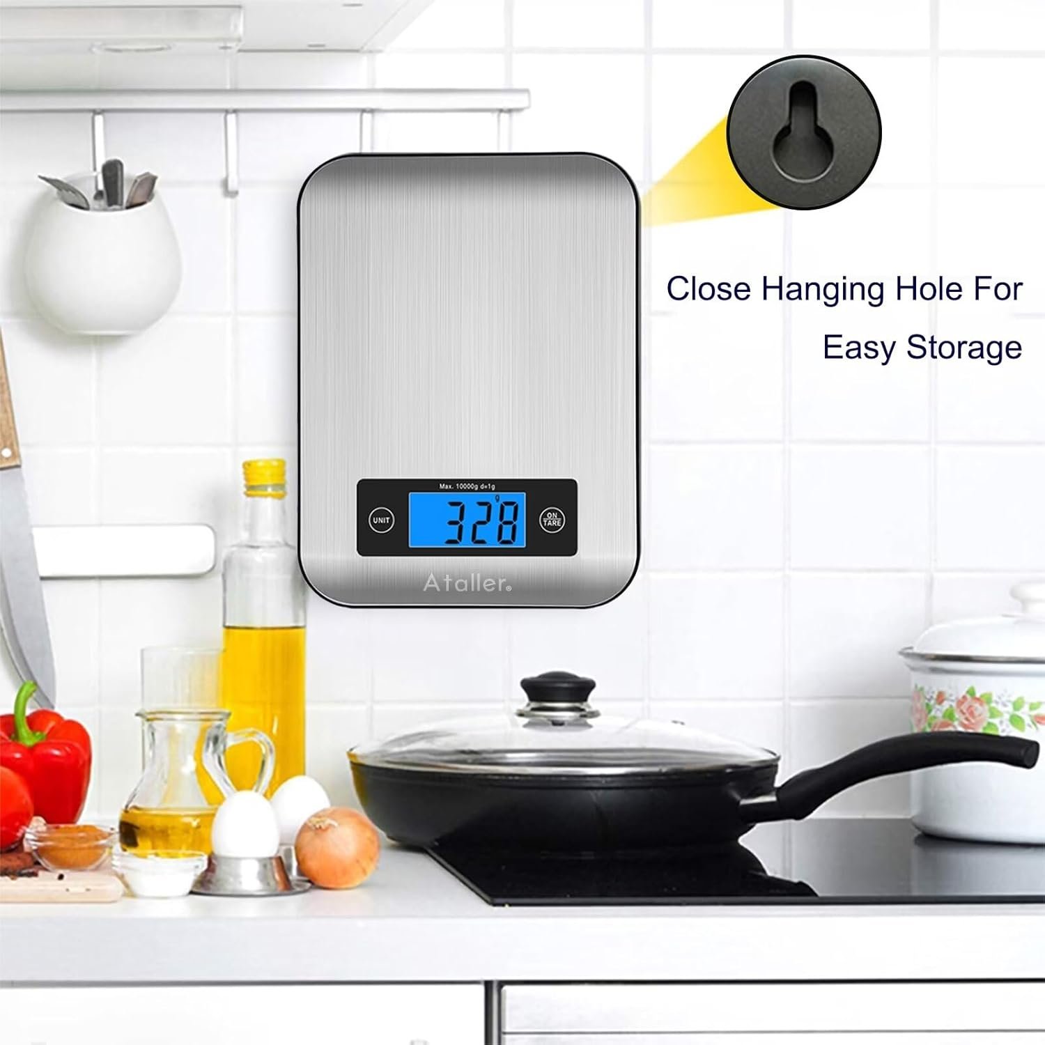 Ataller Digital Kitchen Scales, 304 Stainless Steel Food Scales, Professional Food Weighing Scales with Large LCD Display, Incredible Precision up to 1g, 10kg Maximum Weight, Silver - Image 9