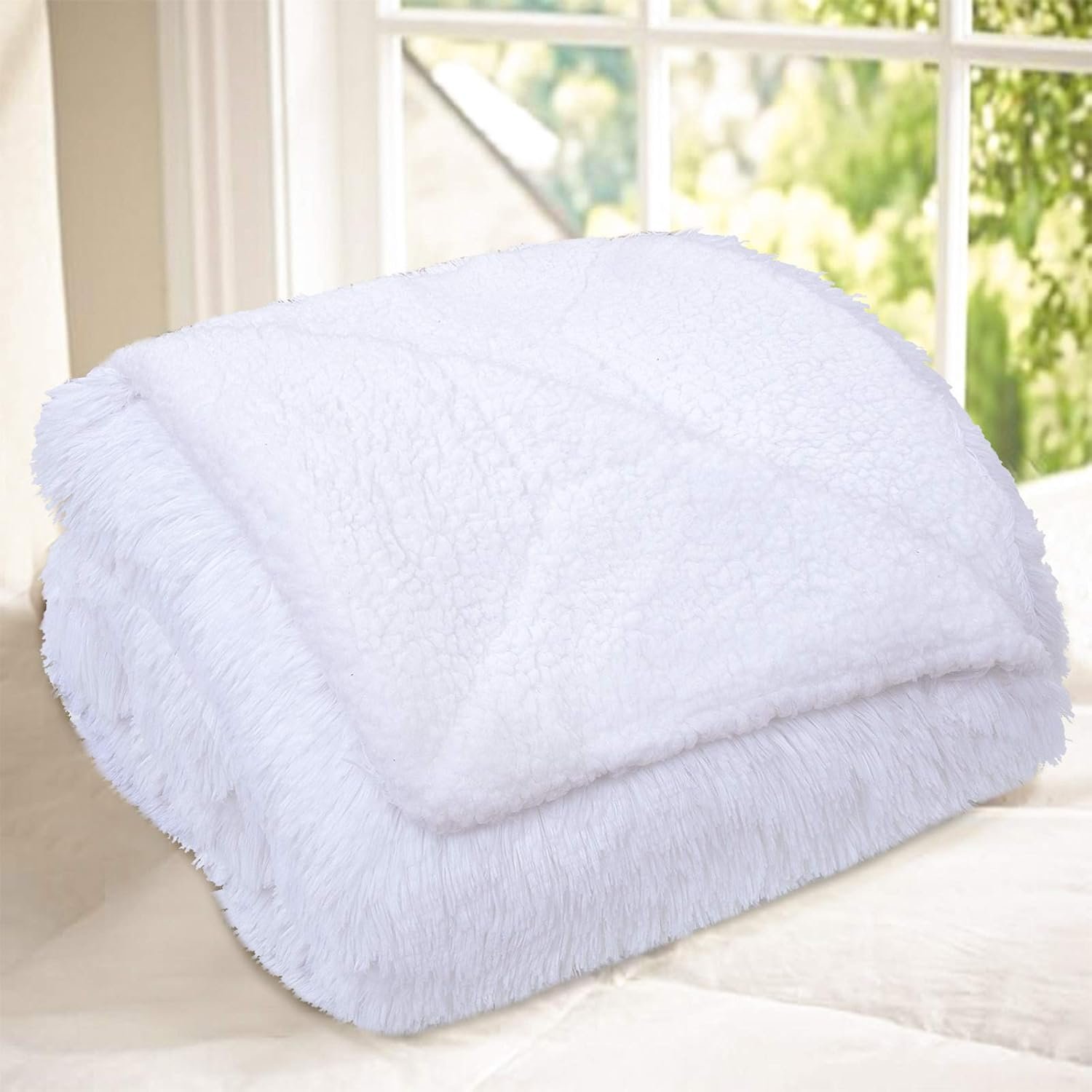Maxsoft Fluffy Sherpa Blanket for Girls/Boys, 50"x60", Luxury Fuzzy Throw for Sofa, Couch, Bed, Decorative Shag Faux Fur Fleece Blanket for Bedroom(White) - Image 7
