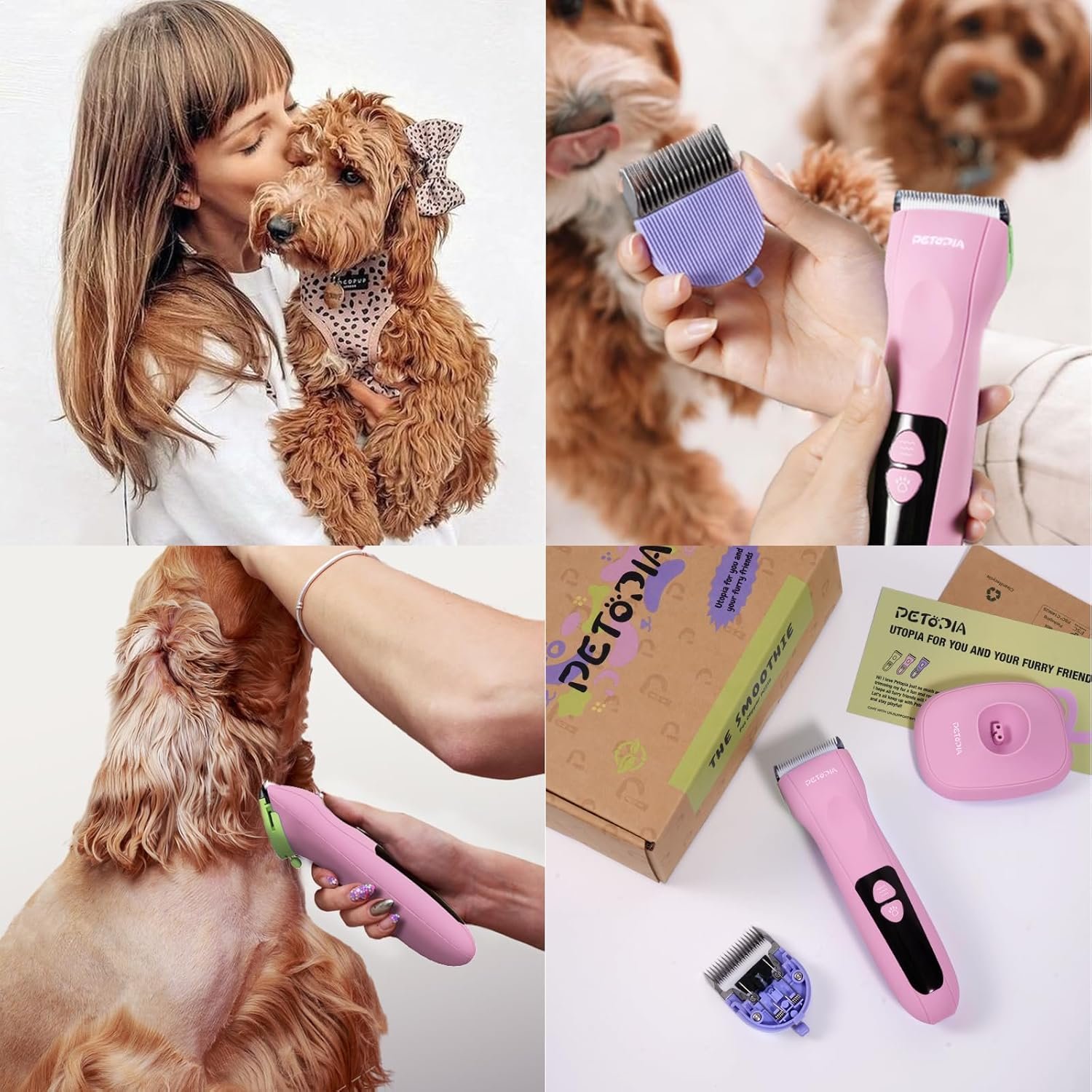 Professional Dog Clippers for Grooming, Low Noise Electric Quiet Dog Grooming Kit, Rechargeable Cordless Dog Shaver Clippers, with 9mm Blade for Dogs Cats Pets (Pink) - Image 10