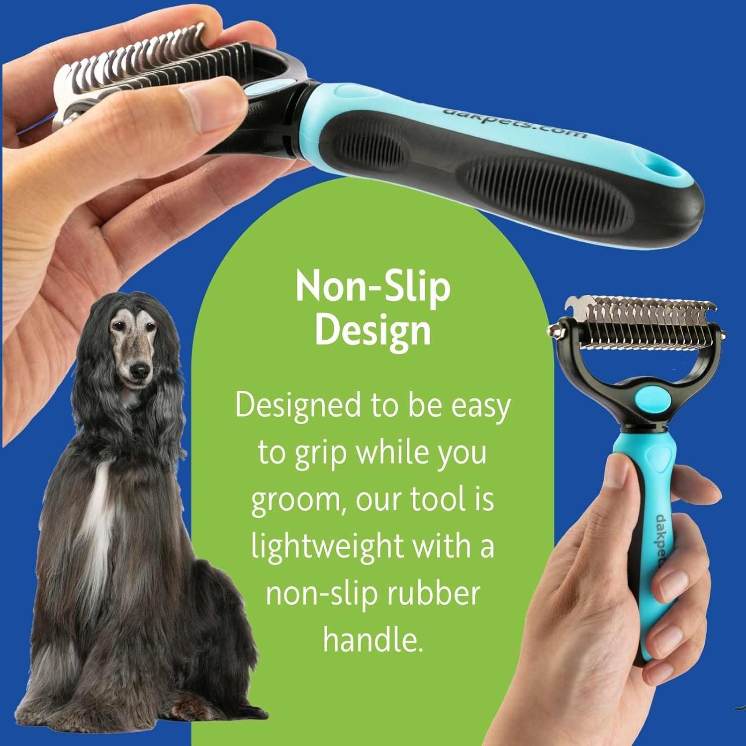 DakPets Pet Grooming Brush. Extra Wide, Double Sided Dematting Undercoat Rake for Dogs and Cats. Reduce Dog and Cat Shedding by 95%, Blue - Image 6