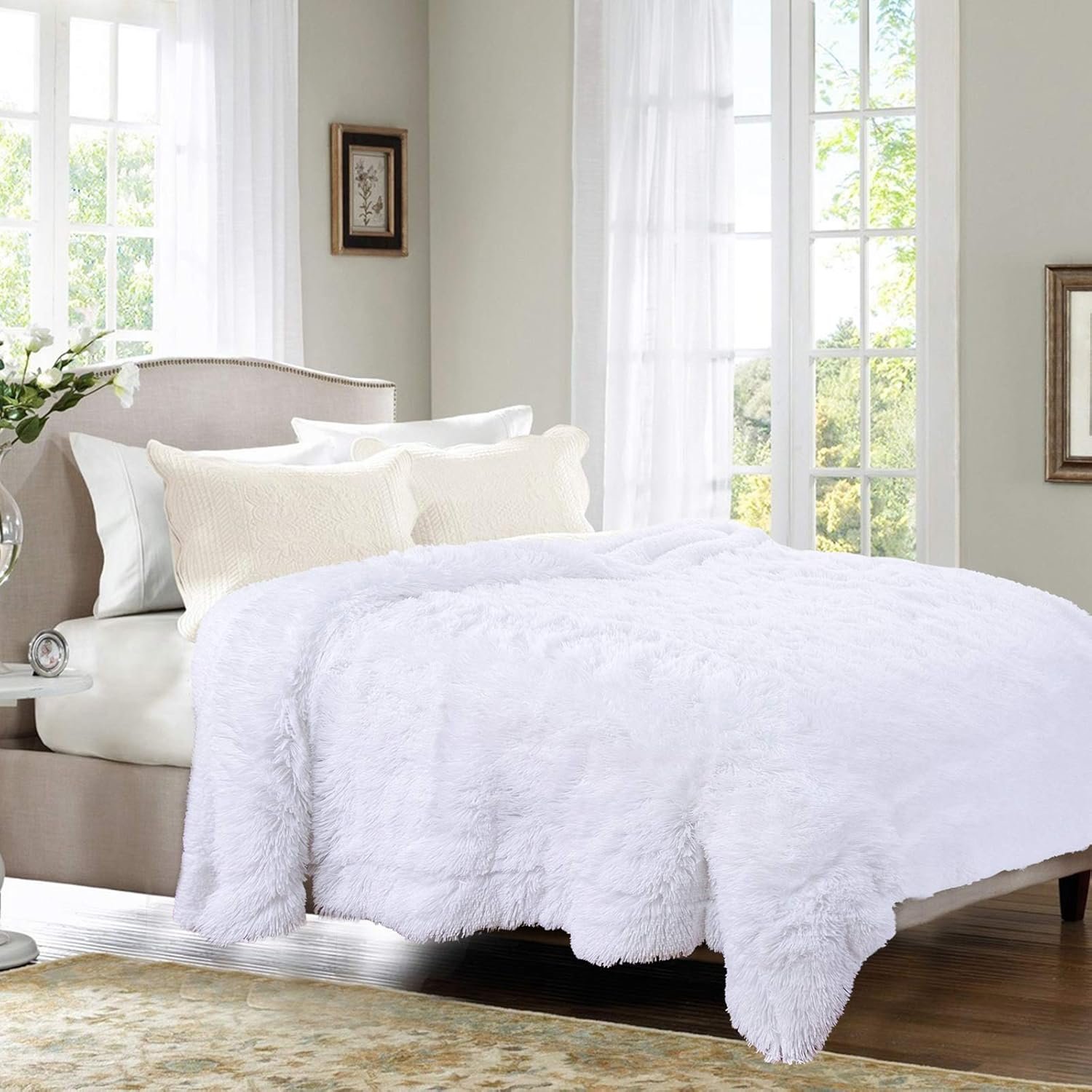 Maxsoft Fluffy Sherpa Blanket for Girls/Boys, 50"x60", Luxury Fuzzy Throw for Sofa, Couch, Bed, Decorative Shag Faux Fur Fleece Blanket for Bedroom(White) - Image 6