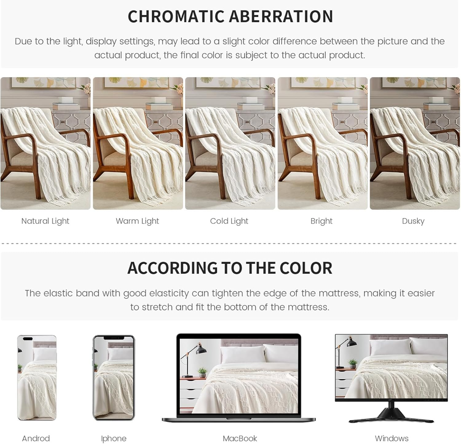 BOURINA Fluffy Chenille Knitted Fringe Throw Blanket Lightweight Soft Cozy for Bed Sofa Chair Throw Blankets, Off White 50" x 60" - Image 7