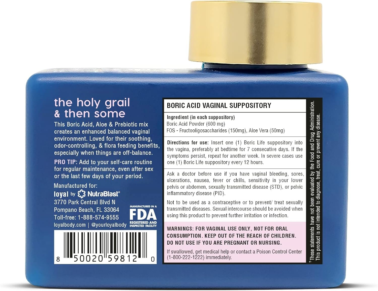 Loyal Boric Life Plus - Boric Acid Vaginal Suppositories with Aloe & FOS - Supports Odor Control - Soothes Discomfort - Maintains Vaginal Flora - Made in USA (30 Count) - Image 3