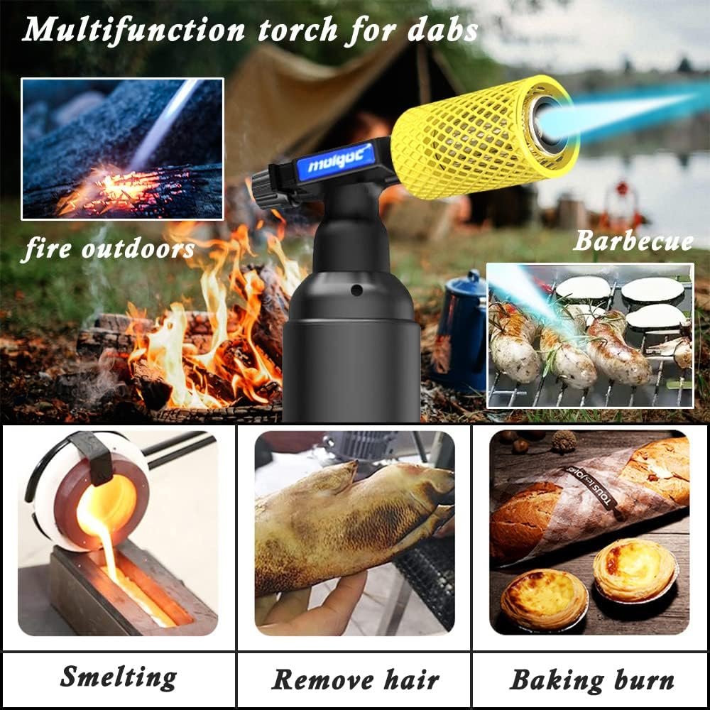 Butane Torch with Anti-scalding Device,Stainless Steel Protective Cover,Refillable Kitchen Torch Lighter,Adjustable Flame Guard. (Butane Gas Not Included,Yellow) (yellow) - Image 6