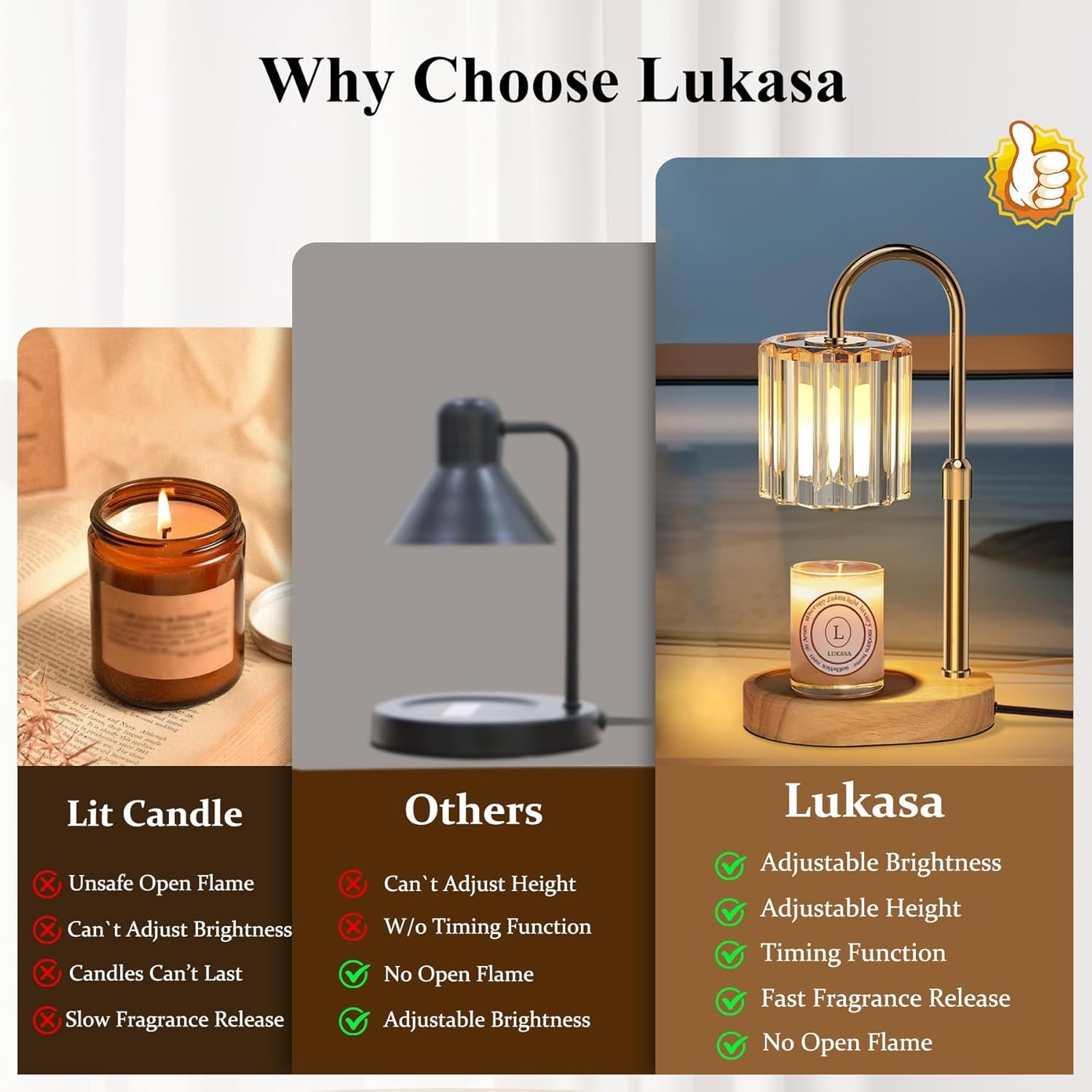 Lukasa Candle Warmer Lamp, with Timer and Dimmer, Adjustable Height, Gifts for Women Mom, House Warming Gifts New Home Decor, Wax Melt Warmer for Scented Jar Candles, with 2 Bulbs - Image 6