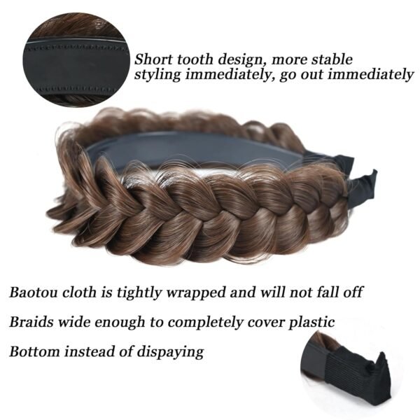 Wide Braided Headband Hoop Fashion Hair Accessories Elastic Non-slip Band for Women and Girl (Chestnut) - Image 5