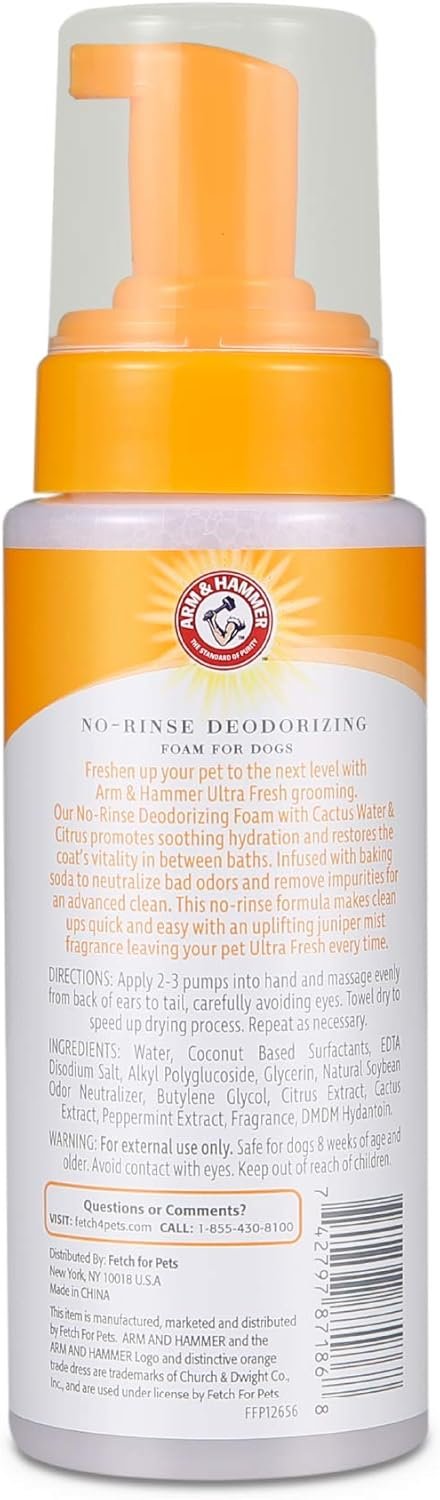 Arm & Hammer for Pets Ultra Fresh Dog Deodorizing Foam, Juniper Mist Scent - No Rinse Waterless Dog Shampoo for Smelly Dogs, Pet Deodorizer, Bathing Supplies, 8 Fl Oz - Image 6