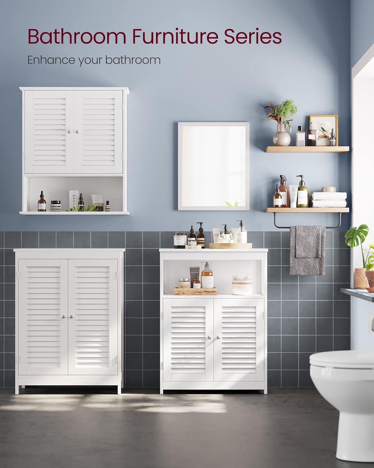 VASAGLE Bathroom Floor Cabinet, Bathroom Storage Cabinet, Freestanding, with Double Shutter Doors and Adjustable Shelf, for Bathroom, Living room, Entryway, Kitchen, White UBBC40WT - Image 3