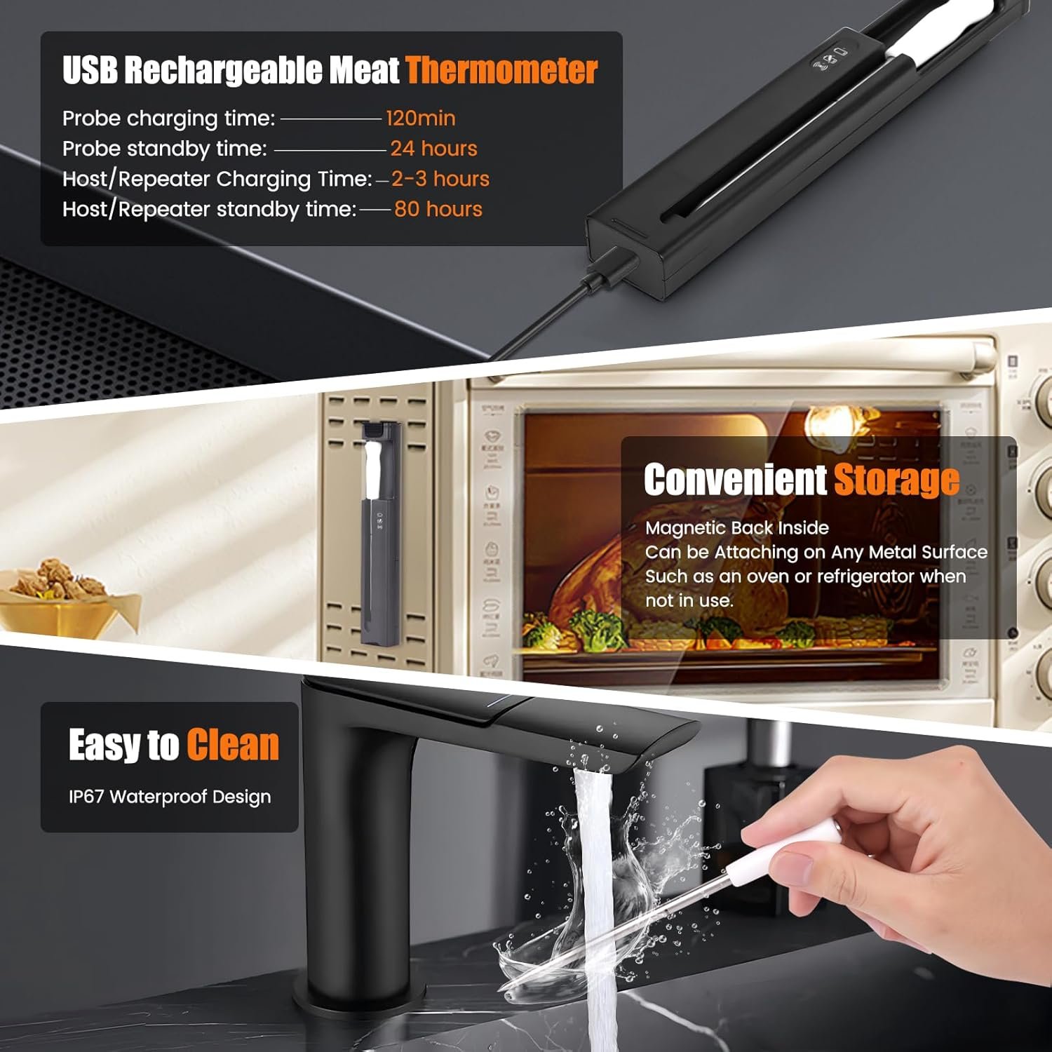 Portable Smart Wireless Meat Thermometer with Bluetooth & Multifunctional APP-Enabled, 500FT Bluetooth Meat Thermometer for Kitchen Cooking BBQ, Smoker, Rotisserie, Gas Oven, Grill - Image 8