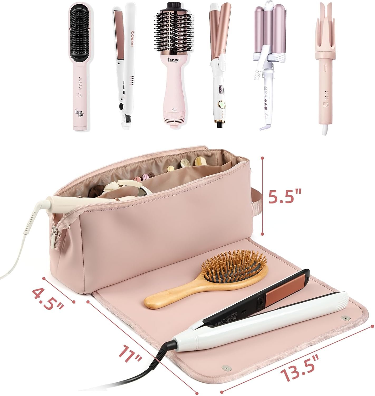 FINDCOZY Hair Tools Travel Bag, Haircare Accessory Organizer with Heat Resistant Mat for Curling Iron, Straighteners and Styling Appliance, Pink - Image 6