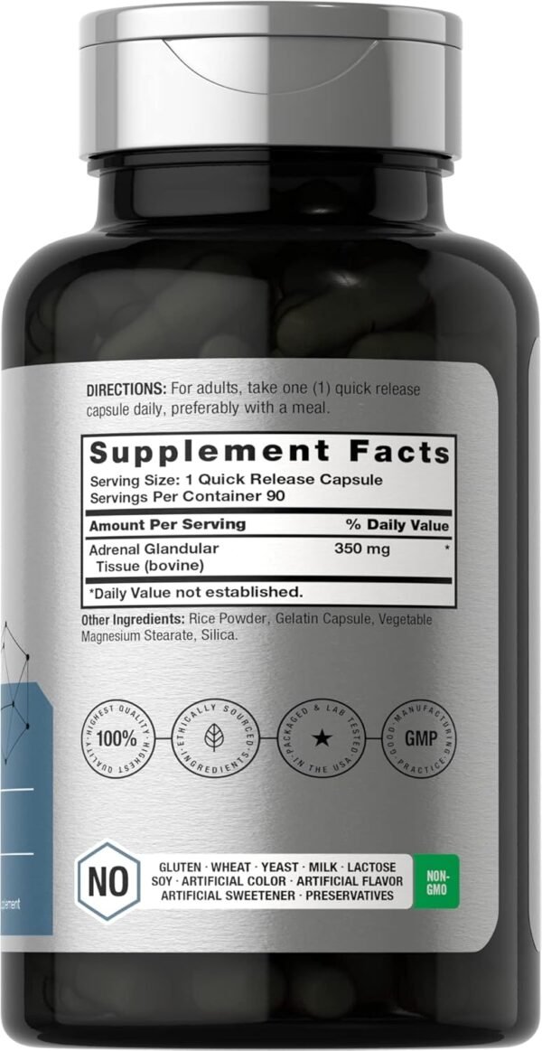 Horbäach Raw Adrenal Glandular | 350 mg | 90 Capsules | Non-GMO, Gluten Free Supplement - Image 3